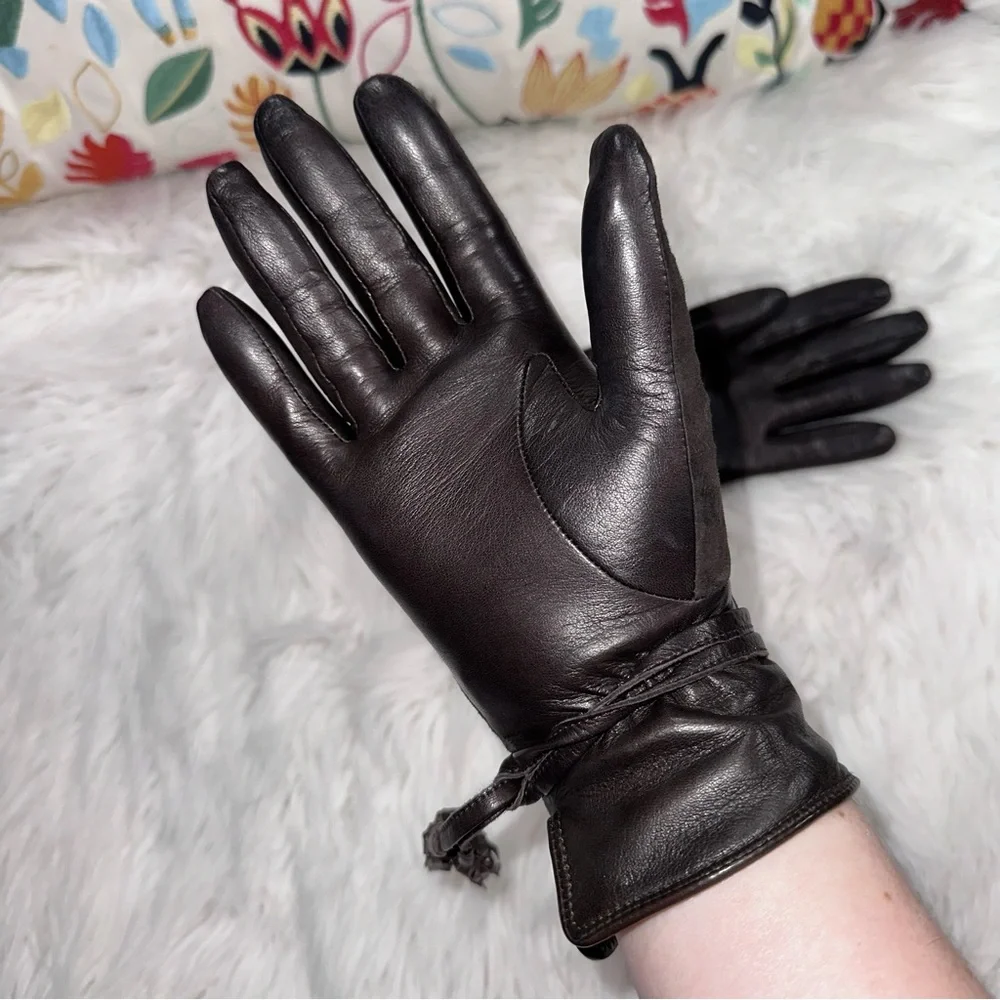 Ugg • Leather & Wool Chocolate Brown Gloves
